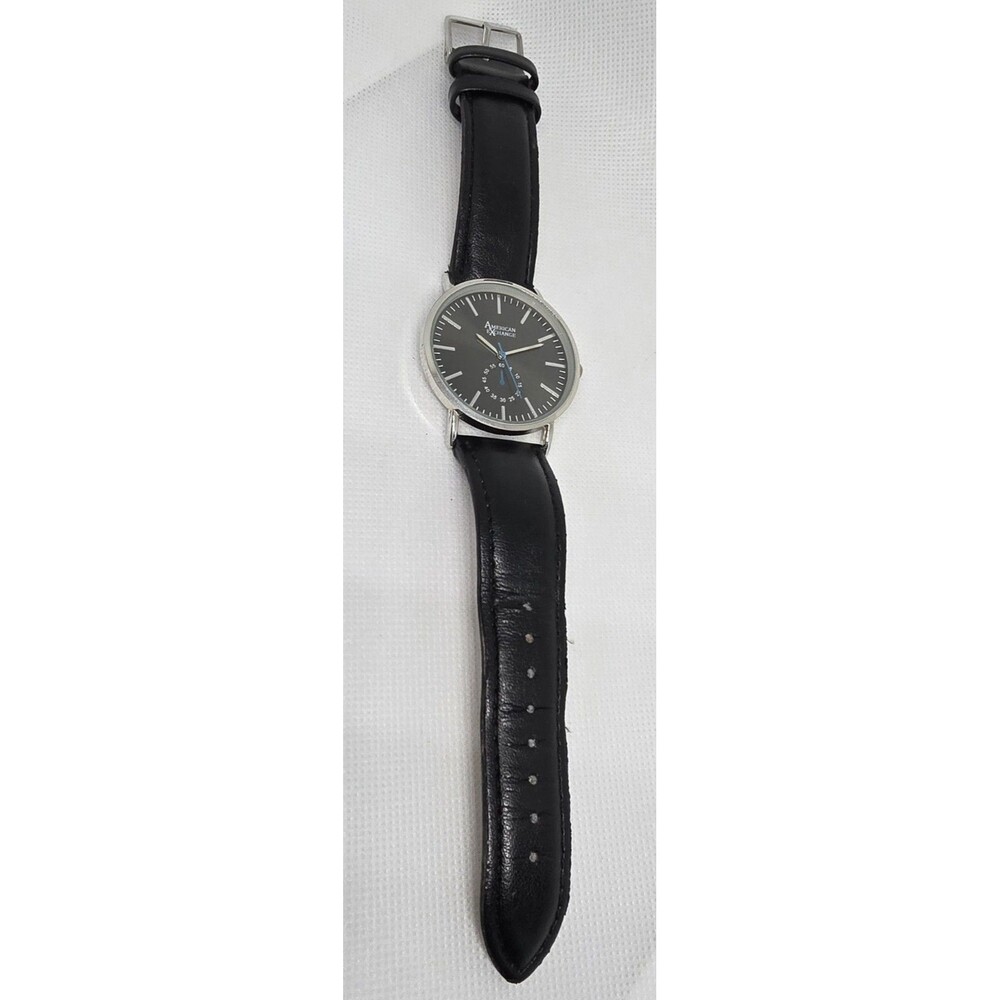 Men's American Exchange Classic Silver Tone Black Dial Leather Strap Watch 11 - Picture 6 of 9